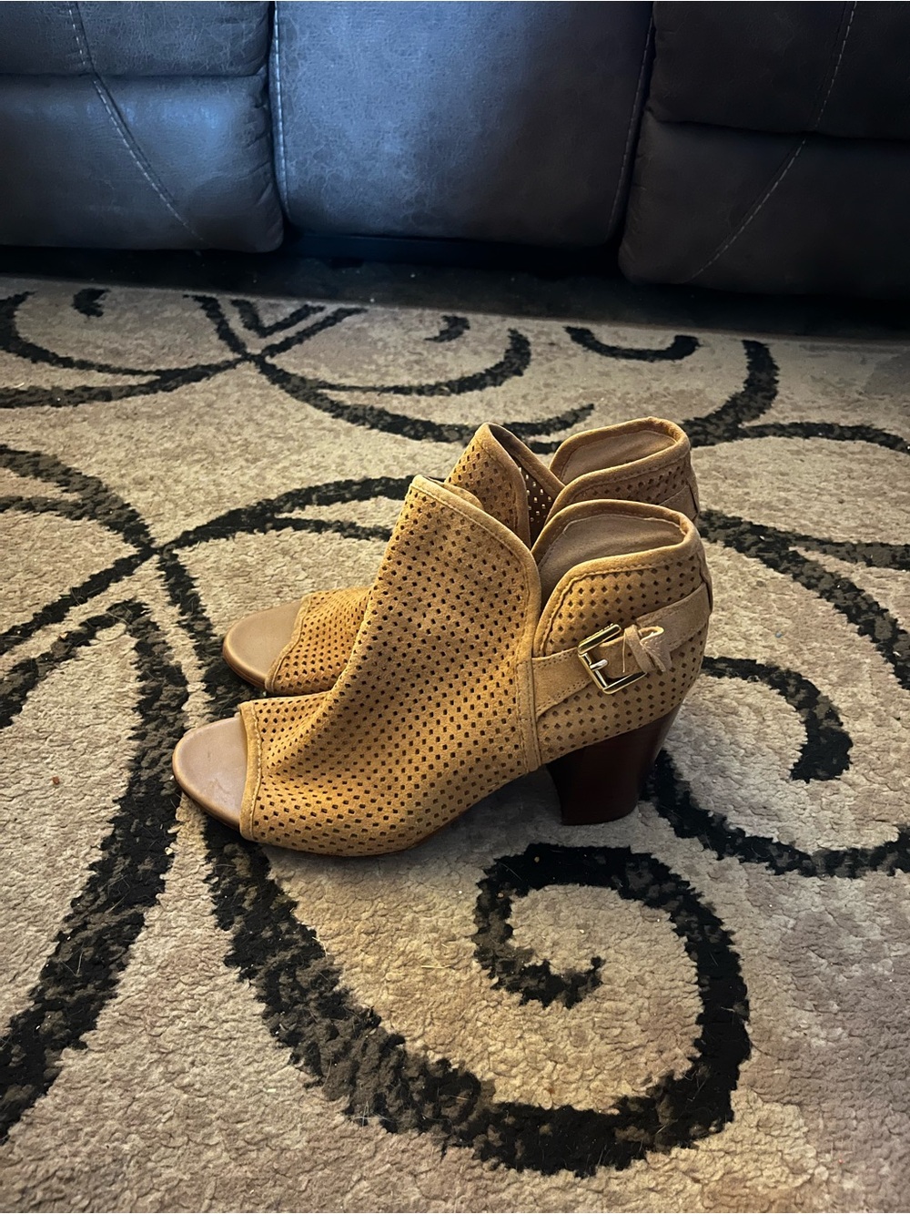 Sam Edelman Perforated Open-Toe Ankle Booties leather upper size 8